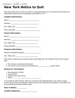Legal  Notice to Quit Document for New York