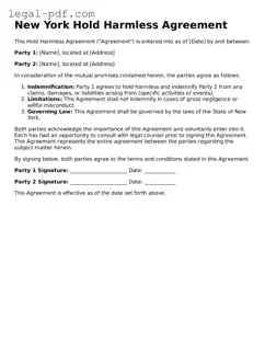 Legal  Hold Harmless Agreement Document for New York