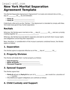 Legal  Marital Separation Agreement Document for New York