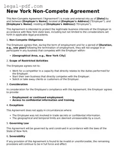 Legal  Non-compete Agreement Document for New York