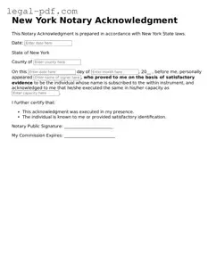 Legal  Notary Acknowledgement Document for New York