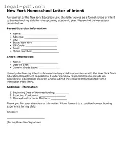Legal  Homeschool Letter of Intent Document for New York