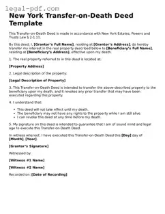 Legal  Transfer-on-Death Deed Document for New York
