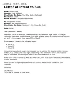 Valid Letter of Intent to Sue Template