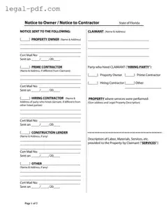 Blank Notice Owner Florida Form