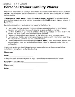 Valid Personal Trainer Liability Waiver Template