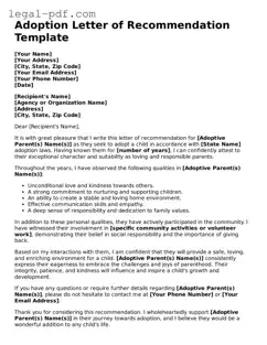 Valid Adoption Letter of Recommendation Template