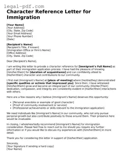Valid Character Reference Letter for Immigration Template