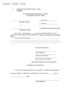 Blank Motion For Continuance Form