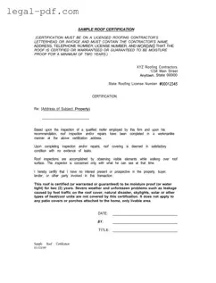 Blank Sample Roof Certification Form