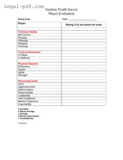 Blank Soccer Player Evaluation Form