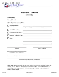 Blank Statement Of Fact Texas Form