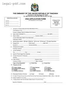Blank Tanzania Visa Applicaiton Form