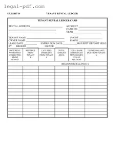 Blank Tenant Ledger Card Form