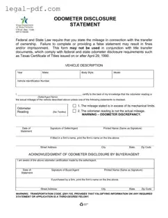 Blank Texas Odometer Statement Form