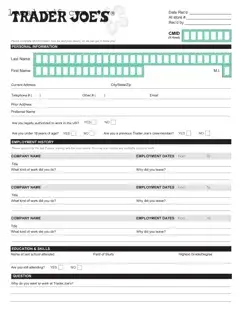 Blank Trader Joe's application Form