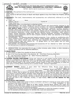Blank TREC One to four family residential contract Form
