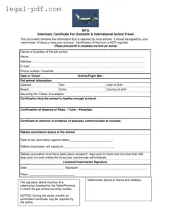 Blank Veterinary Certificate Travel Form