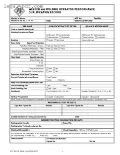 Blank Welder Performance Qualification Record Form