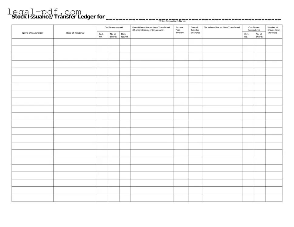 Blank Stock Transfer Ledger Form