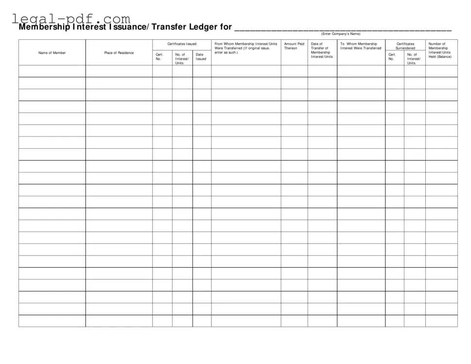Blank Membership Ledger Form