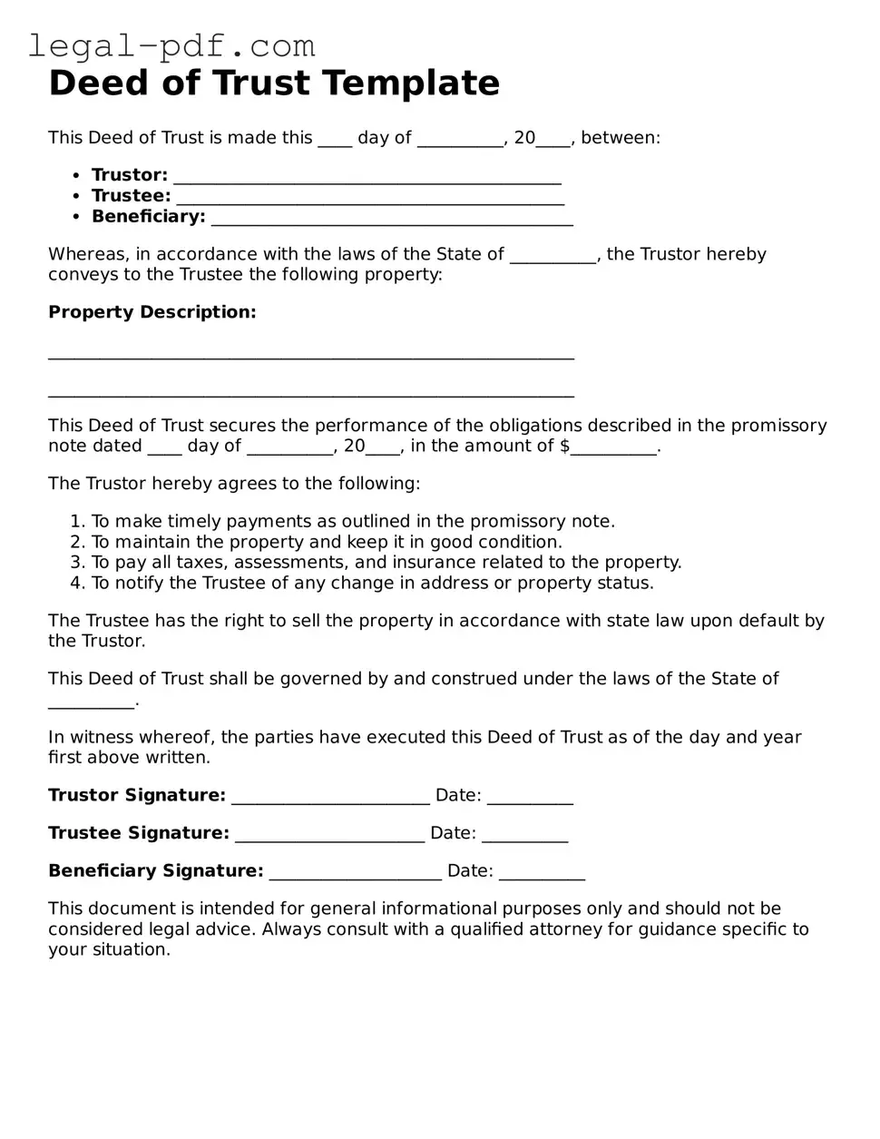 Valid Deed of Trust Template