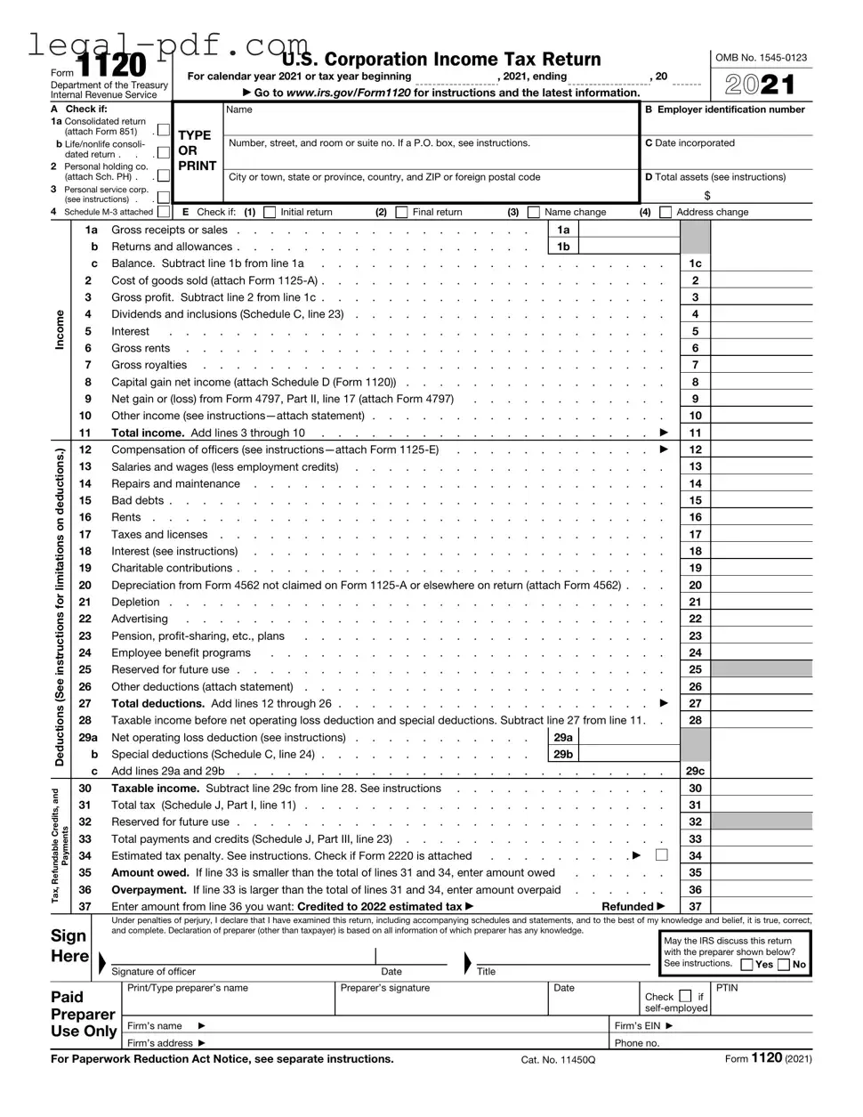 Blank IRS 1120 Form