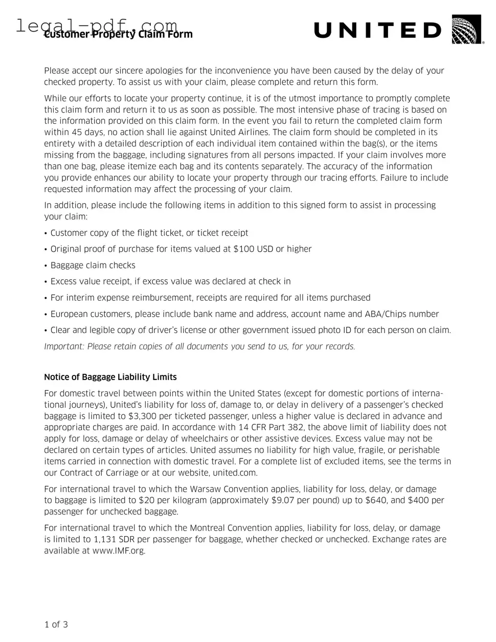 Blank United Airlines Form
