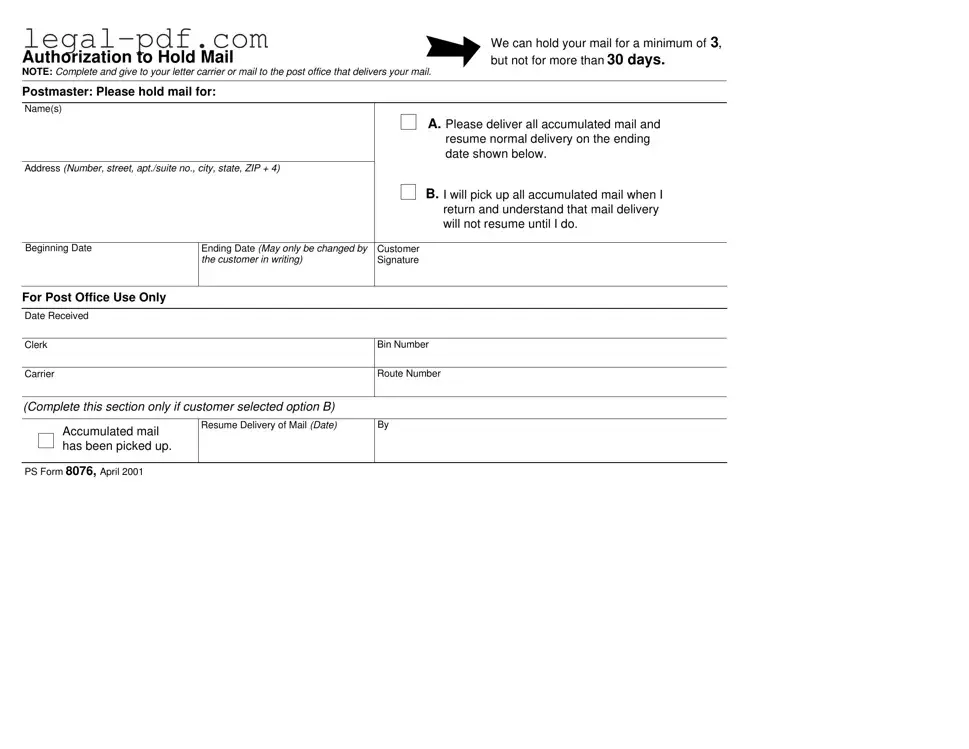 Blank Usps Hold Mail Request Form