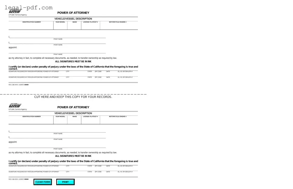 Blank Vehicle POA REG 260 Form