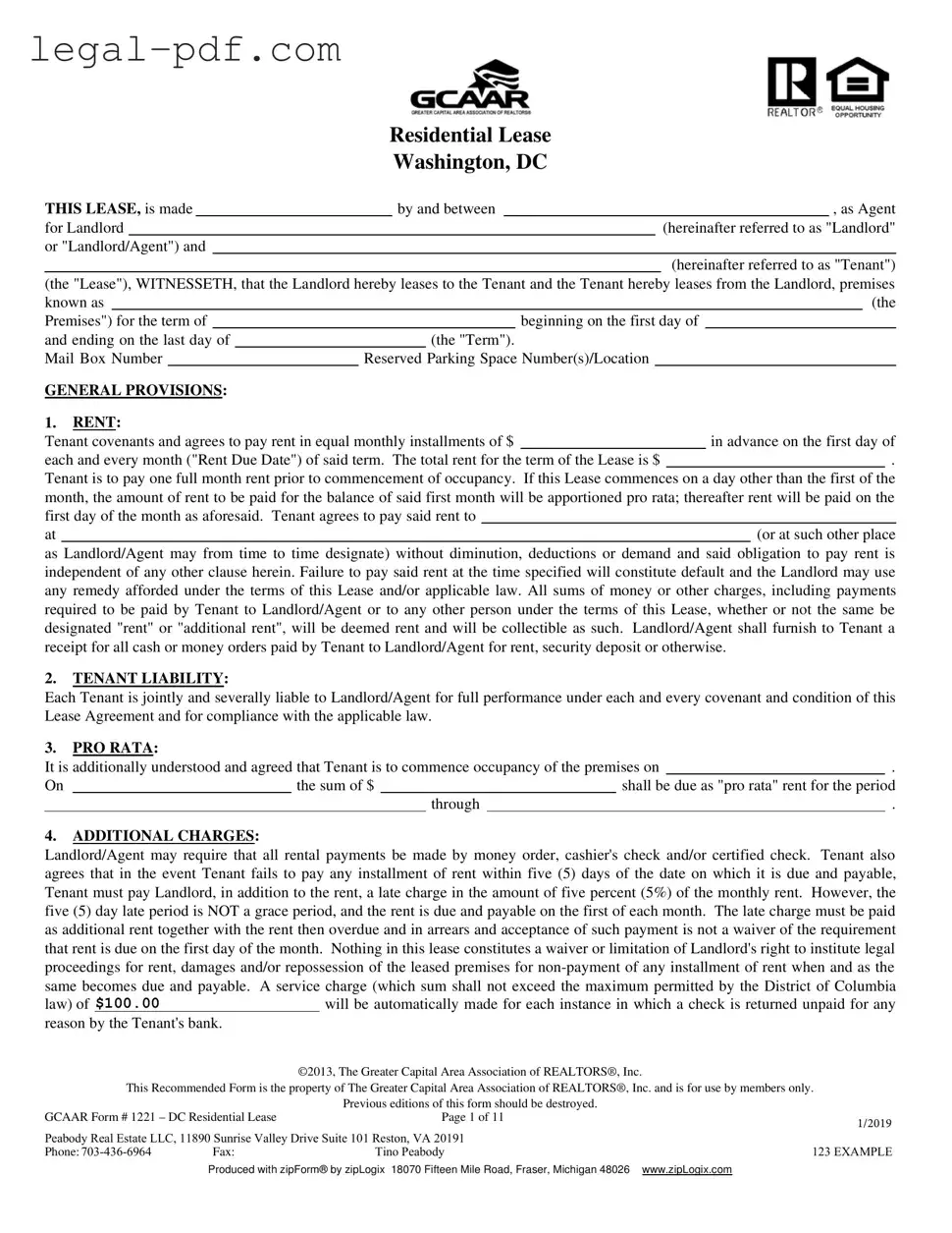 Blank Washington Dc Residential Lease Agreement Form